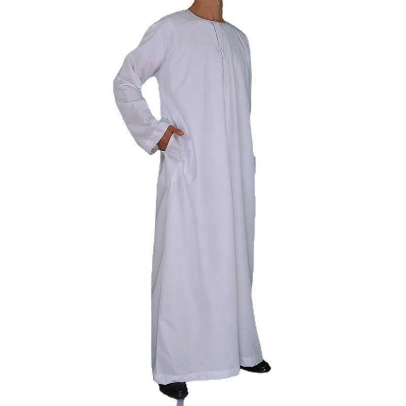 2025 Autumn New Muslim Robe Wish Middle Eastern Round Neck Arabic Solid Color Ready Stock Jumpsuit - Image 4